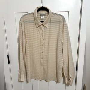 Cream 100% Silk Button-up Blousee Plus Size 1X Collared Classic Professional